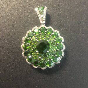 Green Chrome Diopside Rhodium Over Sterling Silver Pendant